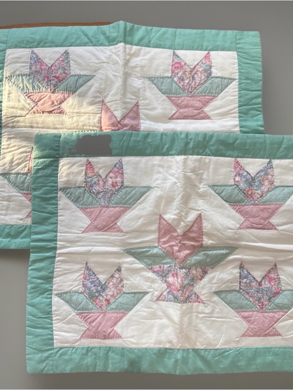 Set of 2 Vintage Quilted Floral Pillow Shams – 100% Cotton – 25” x 19”